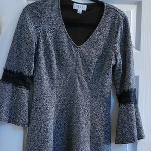 Elle Grey A-Line Midi Dress Bell Sleeve Medium